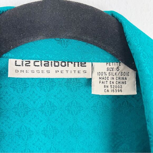 Vintage 80s Teal Silk Dress Wide Wrap Waist Shoulder Pads - Picture 10 of 11